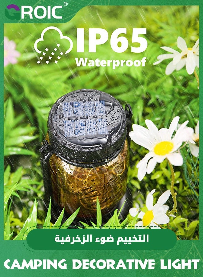 GROIC Hanging Solar Lantern Lights, Camping decorative light, Vintage Glass Jar Solar Fairy Lights Waterproof Table Lamp with Stakes for Patio Yard Lawn Outdoor Decorative - Image 3