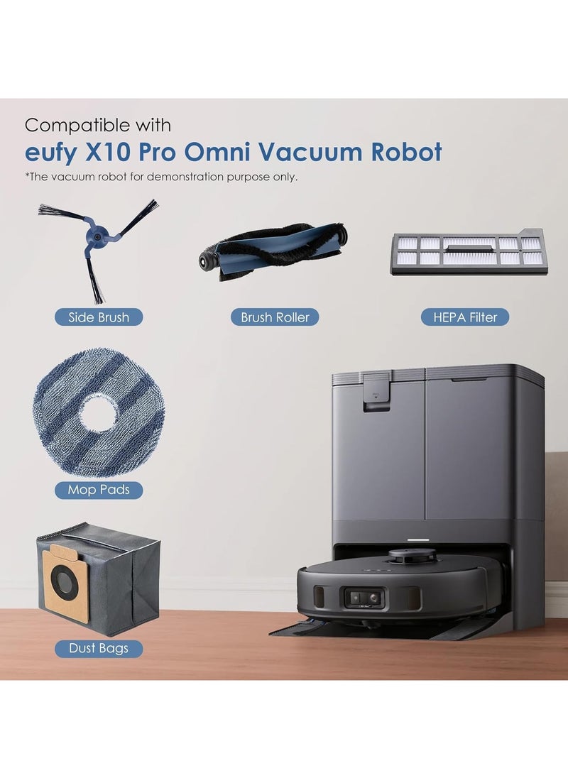 XICEN 17PCS Spare Parts Compatible with eufy X10 Pro Omni Robot Vacuums Replacement Parts, 4 Dust Bags, 4 Washable Vacuum Mop Cloths, 4 Side Brushes, 4 HEPA Filters, 1 Main Brush, X10 Pro Omni Accessories  - Image 2