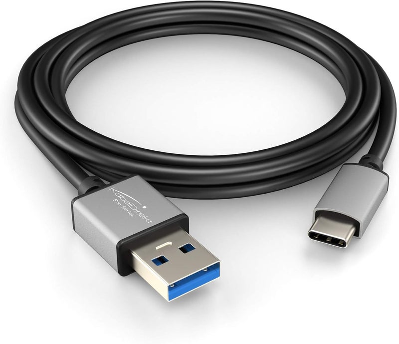 KabelDirekt – USB-A 3.0 to USB-C Cable – 1.8m – (SuperSpeed data and charging cable, suitable for smartphones and tablets with a USB C port, black/space grey) - Image 2