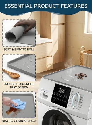 Washer and Dryer Covers for the Top, 23.6 x 23.6 Washing Machine Cover, Leak-proof Protective Silicone Mat with Raised Edge for Washer/Dryer Top Protector for Laundry Room - view 3