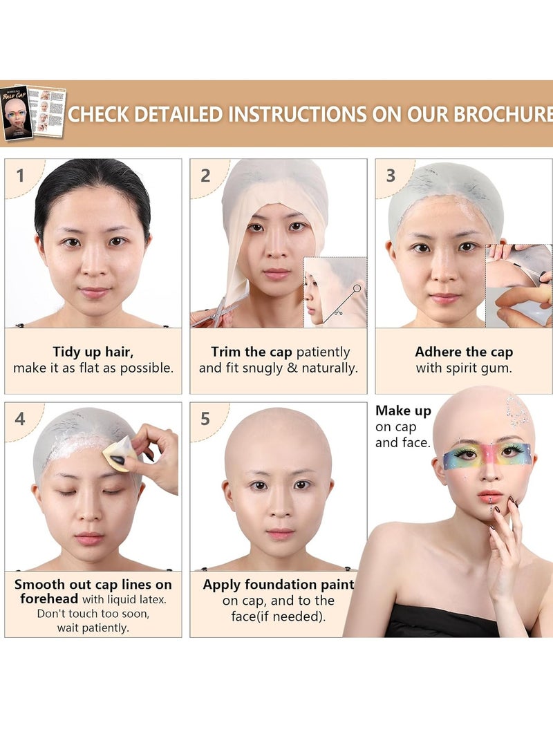 BOBISUKA Bald Cap Halloween Makeup Kit for Men & Woman, Complete Bald Cap Costume Character Set with Instructions, Realistic Bald Cap Kits for Cosplay Make Up, SFX Makeup, Dress-Up Party, Stage, Theater & Film - Image 3