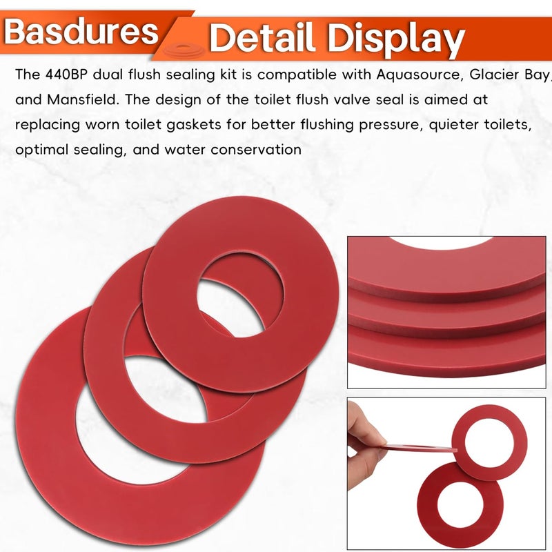 Basdures 440BP Dual Flush Seal Kit Fits Models T801, EL205, 0400DF, 4339, 4348, 4349, N2316, N243OE, N2420, N2428R-DF, TL-6900-EW, 178 (Set of 2) - Image 4