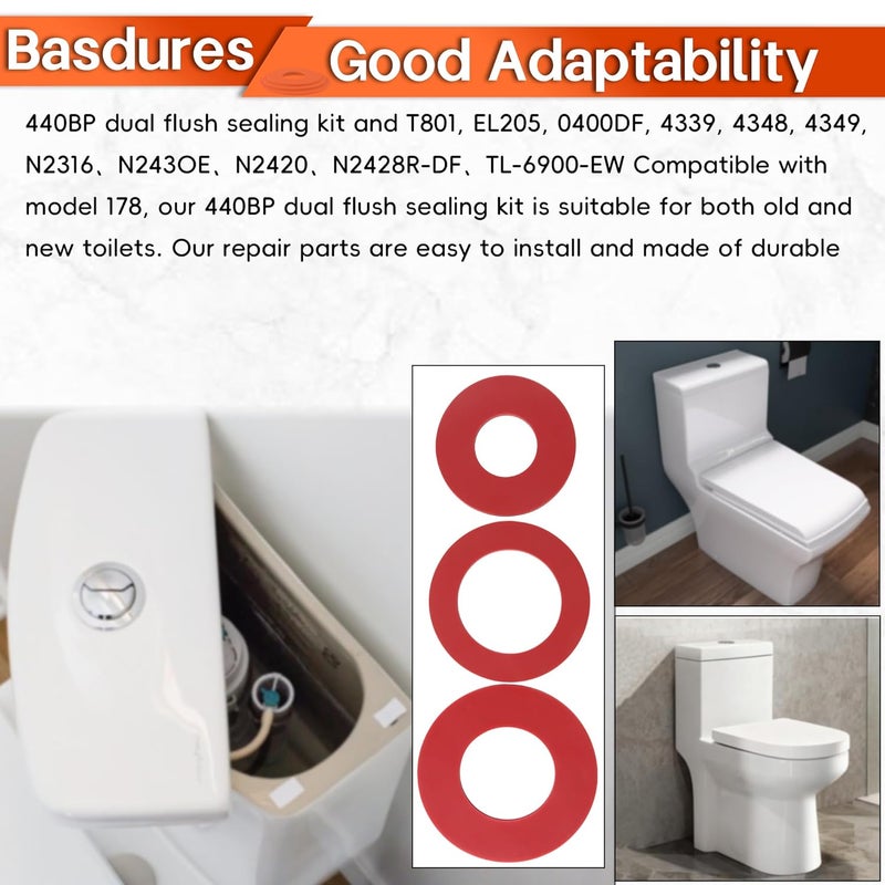 Basdures 440BP Dual Flush Seal Kit Fits Models T801, EL205, 0400DF, 4339, 4348, 4349, N2316, N243OE, N2420, N2428R-DF, TL-6900-EW, 178 (Set of 2) - Image 5