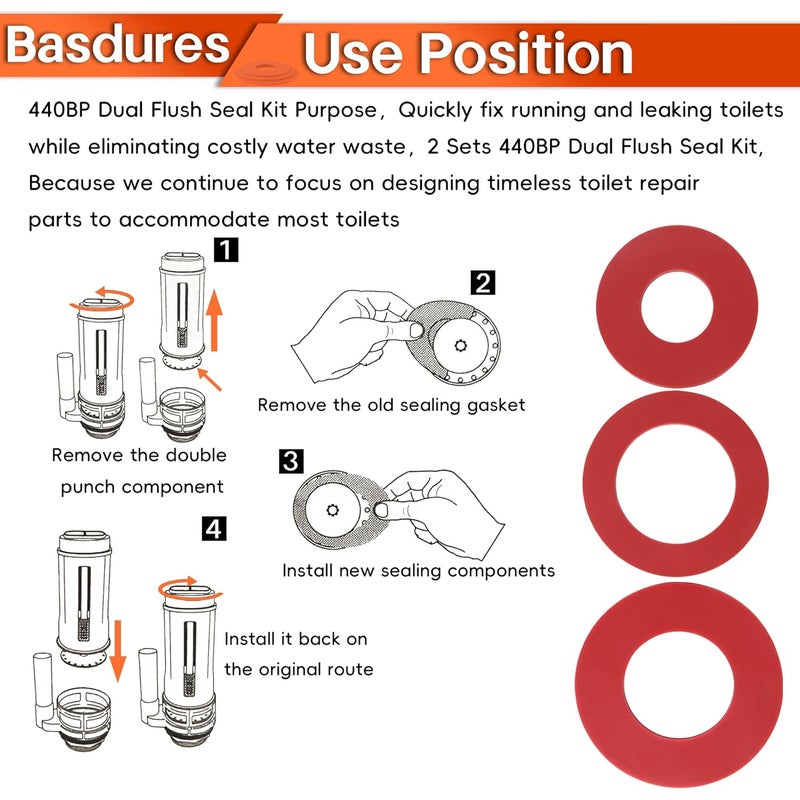 Basdures 440BP Dual Flush Seal Kit Fits Models T801, EL205, 0400DF, 4339, 4348, 4349, N2316, N243OE, N2420, N2428R-DF, TL-6900-EW, 178 (Set of 2) - Image 3