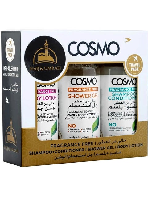 Hajj and Umrah Set Fragrance Free Shampoo with Conditioner 100ml Shower Gel 100ml Body Lotion 100ml