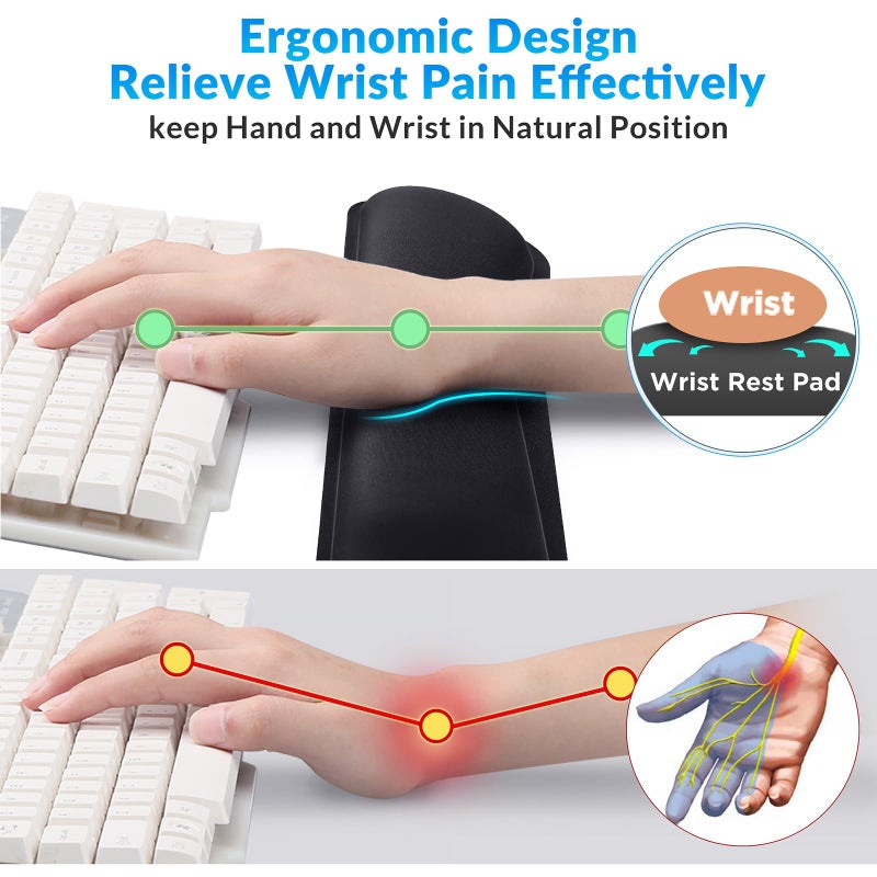 Gimars 63D High-Density Thicken Memory Foam Keyboard Wrist Rest, 17.3'' Enlarge Ergonomic Wrist Rest with Anti-Slip Rubber Base for Typing Pain Relief, Office, Gaming, Computer, Laptop, Mac, Black - Image 5