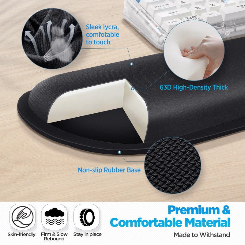 Gimars 63D High-Density Thicken Memory Foam Keyboard Wrist Rest, 17.3'' Enlarge Ergonomic Wrist Rest with Anti-Slip Rubber Base for Typing Pain Relief, Office, Gaming, Computer, Laptop, Mac, Black - Image 2