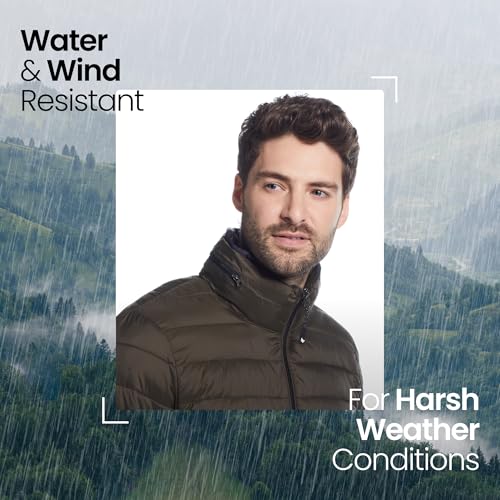 Weatherproof Men's Puffer Jacket, Lightweight Alternative Down Jacket with Packable Travel Neck Pillow, Travel-Ready Winter Jackets for Men, Water & Wind Resistant, Olive, Large - Image 2