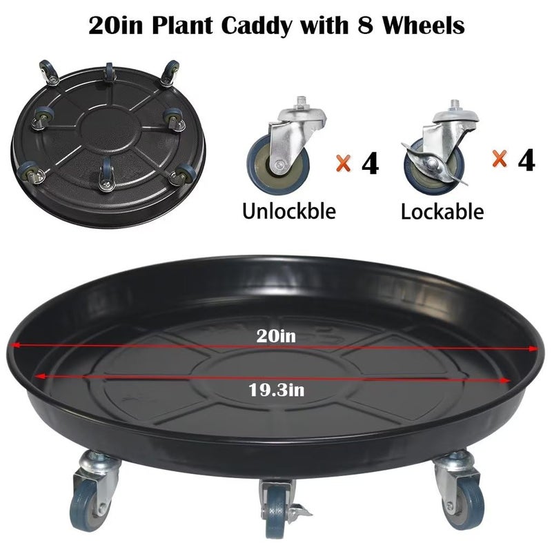 ARTLINE Round Plant Stand with Lockable Wheels, Heavy Duty for Indoor Outdoor, Large Rolling Dolly Planter Caddy on Casters to Carry Potted Flower Pot, Round Metal Tray NO Holes, Black - Image 2