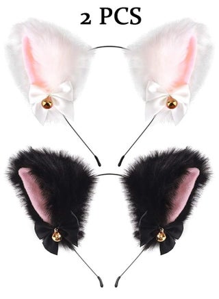 Pack of 2 Plush Cat & Fox Ears Headbands | Cute Anime Cosplay Hair Accessories for Kids & Women