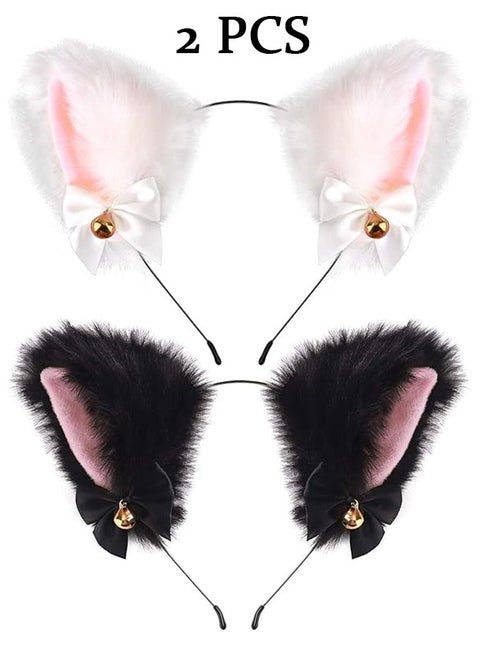Pack of 2 Plush Cat & Fox Ears Headbands | Cute Anime Cosplay Hair Accessories for Kids & Women