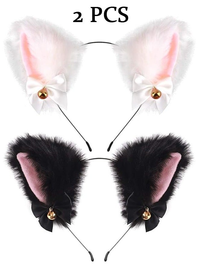 اتش واي عبوتان من أطواق الرأس المخملية بأذن القط والثعلب | إكسسوارات شعر كيوت للأنمي للأطفال والنساء - Image 1