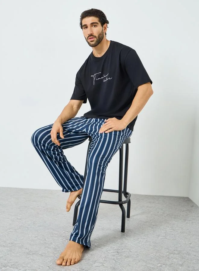 ستايلي بنطال بيجاما رجالي أزرق مخطط