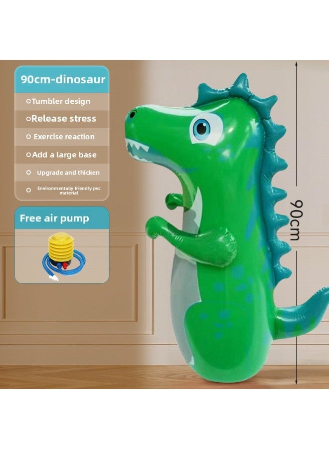 Sandbag Tumbler Decompression Sandbag Adult Home Boxing Training Equipment Kidsren's Fitness Inflatable Boxing Column Cool-Color:[upgraded Thickened Version + Gloves] Green Dinosaur ★ Comes With Air Pump + Repair Patch  - Image 1