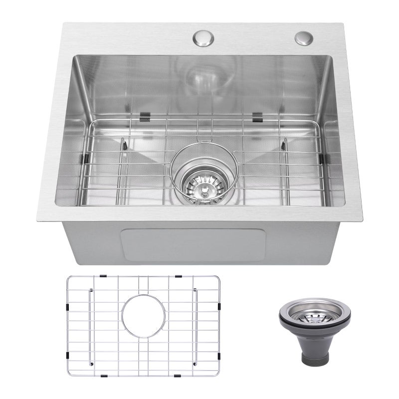 Beleeb Drop In Kitchen Sink 20x16", 9" Basin Depth, 18 Gauge Stainless Steel Sink, 3D Embossed Surface Finish Top Mount with Accessories - Image 1