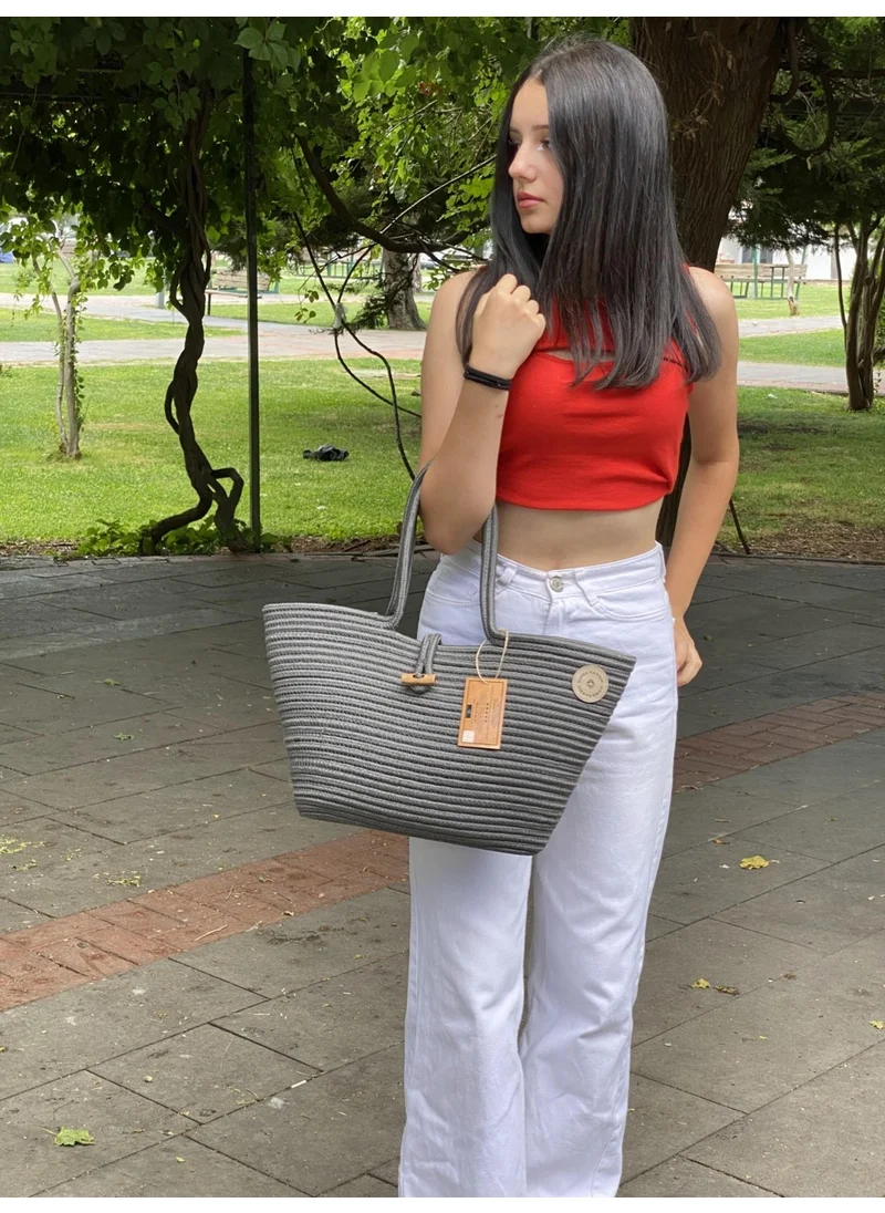 BDZ Deri BDZ Leather Jute Straw Look Handbag Beach Bag Shoulder Bag