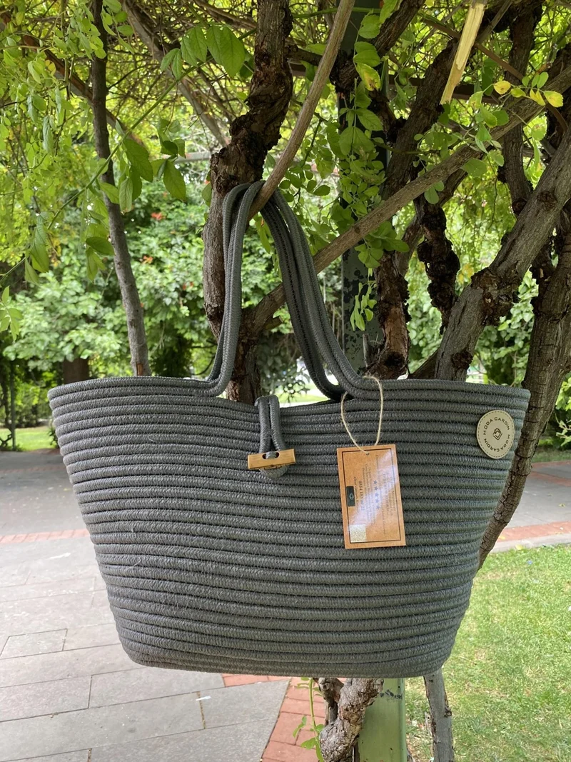 بدز ديري BDZ Leather Jute Straw Look Handbag Beach Bag Shoulder Bag
