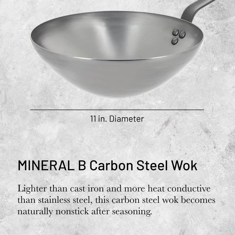de Buyer MINERAL B Carbon Steel Wok Pan - 11” - Ideal for Steaming, Stir Frying & Deep Frying - Naturally Nonstick - Made in France - Image 2