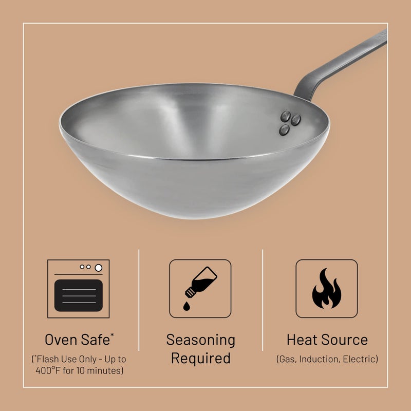 de Buyer MINERAL B Carbon Steel Wok Pan - 11” - Ideal for Steaming, Stir Frying & Deep Frying - Naturally Nonstick - Made in France - Image 3