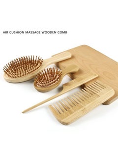 Super Natural Bamboo Comb Set Wooden Massage Hair Brush with Wide Tooth Comb and Grooming Comb for Women Men and Kids Reduce Frizz and Massage Scalp Wooden Hair Brush Beige  - Image 1