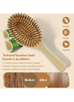 Super Natural Bamboo Comb Set Wooden Massage Hair Brush with Wide Tooth Comb and Grooming Comb for Women Men and Kids Reduce Frizz and Massage Scalp Wooden Hair Brush Beige  - Image 4