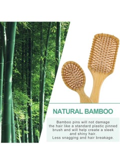 Super Natural Bamboo Comb Set Wooden Massage Hair Brush with Wide Tooth Comb and Grooming Comb for Women Men and Kids Reduce Frizz and Massage Scalp Wooden Hair Brush Beige  - Image 5