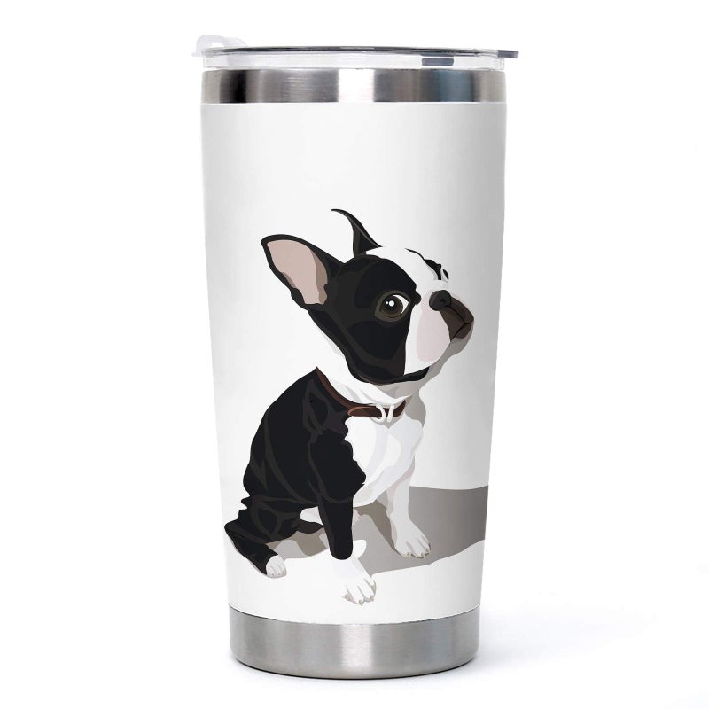 Boston Terrier Stainless Steel Tumbler with Lid 20oz Funny Bulldog Vacuum Insulated Tumbler Ideal Gifts to Dog Mom Dad Kids Water Coffee Cup Travel Mug Home Office Outdoor Mug