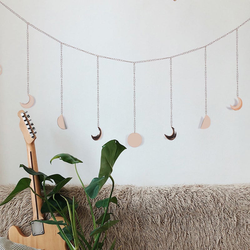 2pcs Phase Metal Pendant with Chain Hanging Wall Art Decoration Ornament - Image 4