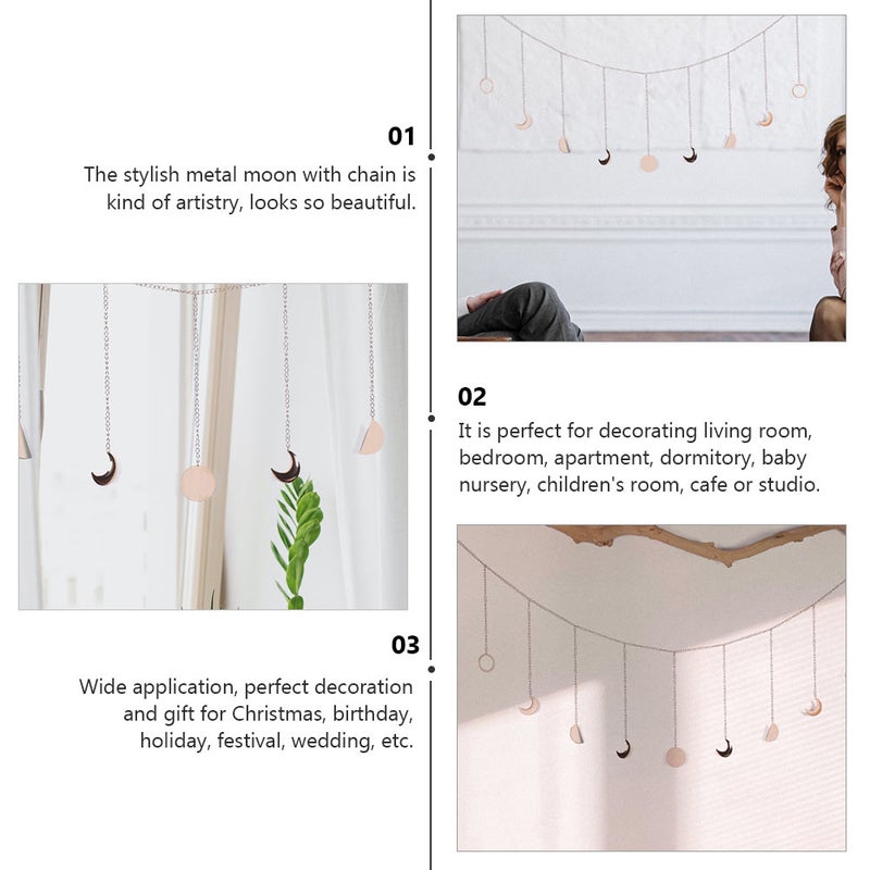 2pcs Phase Metal Pendant with Chain Hanging Wall Art Decoration Ornament - Image 5