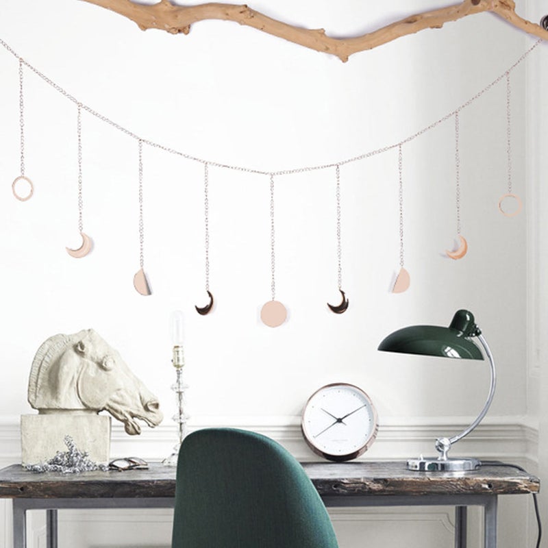 2pcs Phase Metal Pendant with Chain Hanging Wall Art Decoration Ornament - Image 2