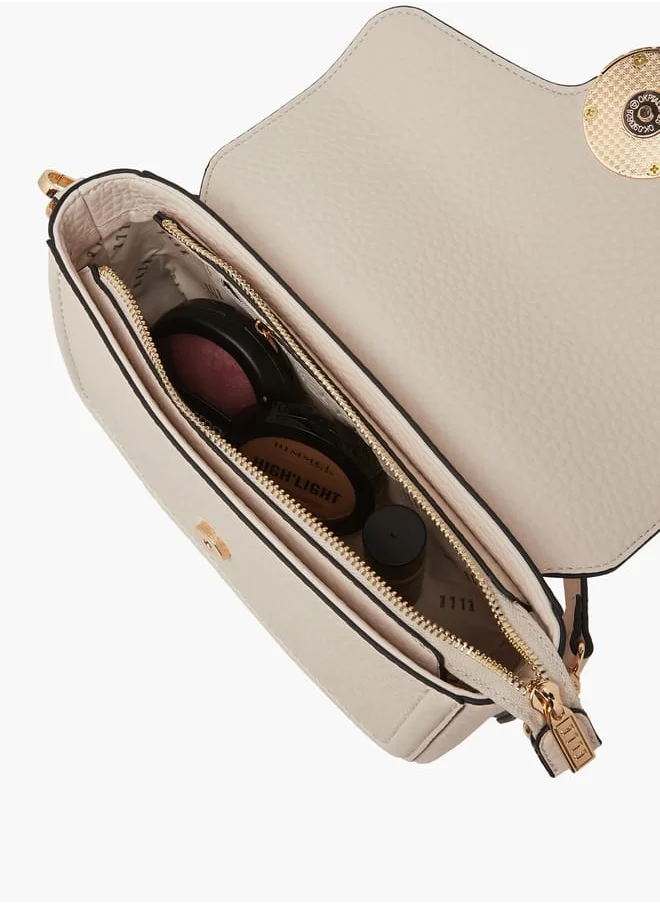 ايل Women Monogram Accent Crossbody Bag with Detachable Strap and Flap Closure