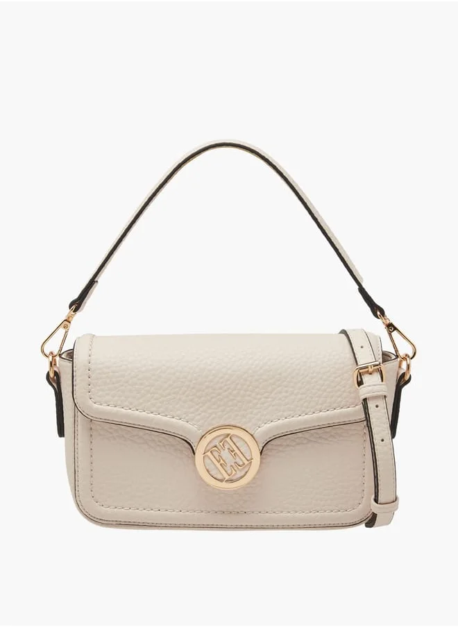 ELLE Women Monogram Accent Crossbody Bag with Detachable Strap and Flap Closure