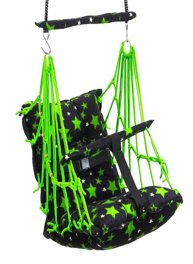 Windson Craft Cotton Baby Hanging Swing for Kids jhula 1-5 Years Swings Cradle Chair uyyala New Born Baby Gifts Foldable and Washable with Safety Belt, Home & Garden (Star Green) - Image 1