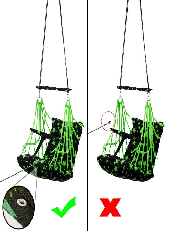 Windson Craft Cotton Baby Hanging Swing for Kids jhula 1-5 Years Swings Cradle Chair uyyala New Born Baby Gifts Foldable and Washable with Safety Belt, Home & Garden (Star Green) - Image 4
