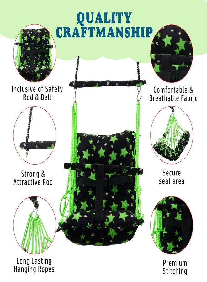 Windson Craft Cotton Baby Hanging Swing for Kids jhula 1-5 Years Swings Cradle Chair uyyala New Born Baby Gifts Foldable and Washable with Safety Belt, Home & Garden (Star Green) - Image 3