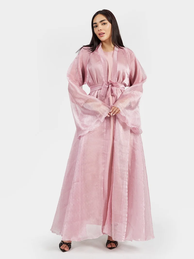 عباءات ريم Rose Pink Metallic Shimmer Party Wear Abaya