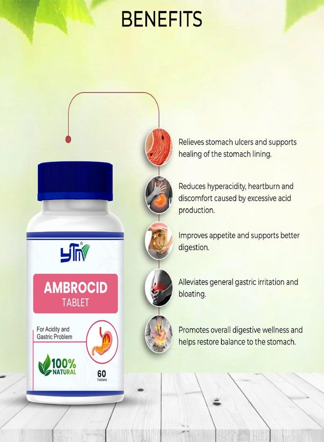 YTM AMBROCID relief in stomach uclear, hyper acidity, loss of apppetite, improve digestion & gastric irritation Pack of 2-120 tablets - Image 4