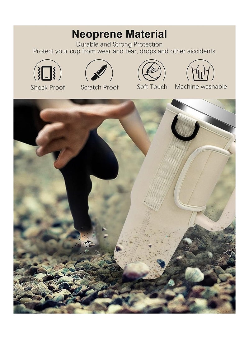 KASTWAVE Water Bottle Carrier Bag Compatible with Stanley 40 Oz Tumbler, Water Bottle Holder with Shoulder Strap and Phone Pocket, Bottle Accessories for Walking Hiking Travelling, Beige - Image 5