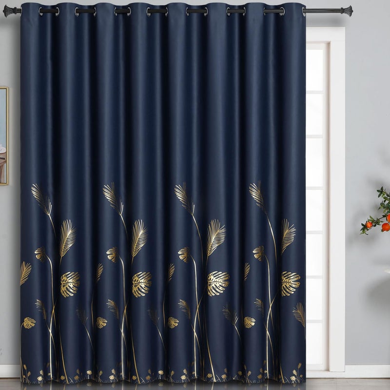Estelar Textiler Sliding Door Curtain 100 X 84 Inch Gold Palm Tree Pattern Thermal Insulated Blackout Patio Door Curtain Panel for Living Room Navy Blue