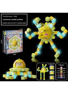 Trembling Fingertips Mechanical Face-changing Gyro Decompression Children's Mechanical Deforming Gyro Luminous Finger Spiral Fingertips-Color:Chinese Box-luminous Yellow