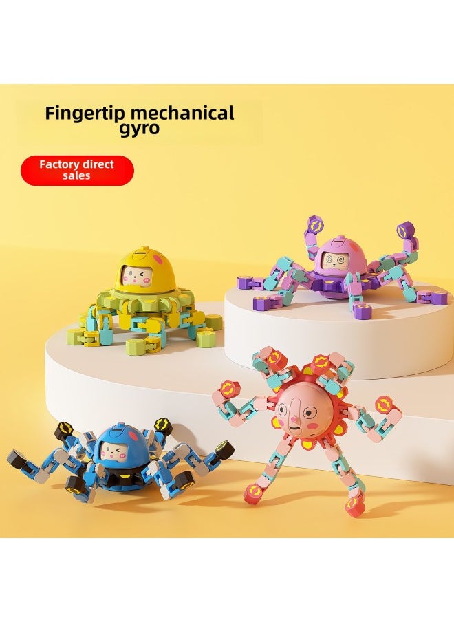 Generic - Trembling Fingertips Mechanical Face-changing Gyro Decompression Children's Mechanical Deforming Gyro Luminous Finger Spiral Fingertips-Color:Chinese Box-luminous Yellow - Image 1