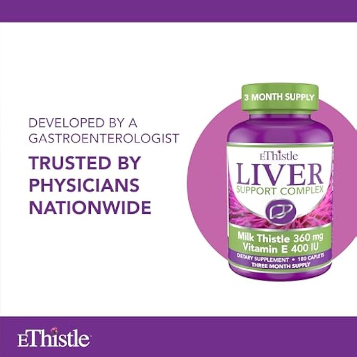 EThistle Liver Wellness Dietary Supplement, Milk Thistle & Vitamin E Liver Health Formula, Caplets 180 Count - Image 5