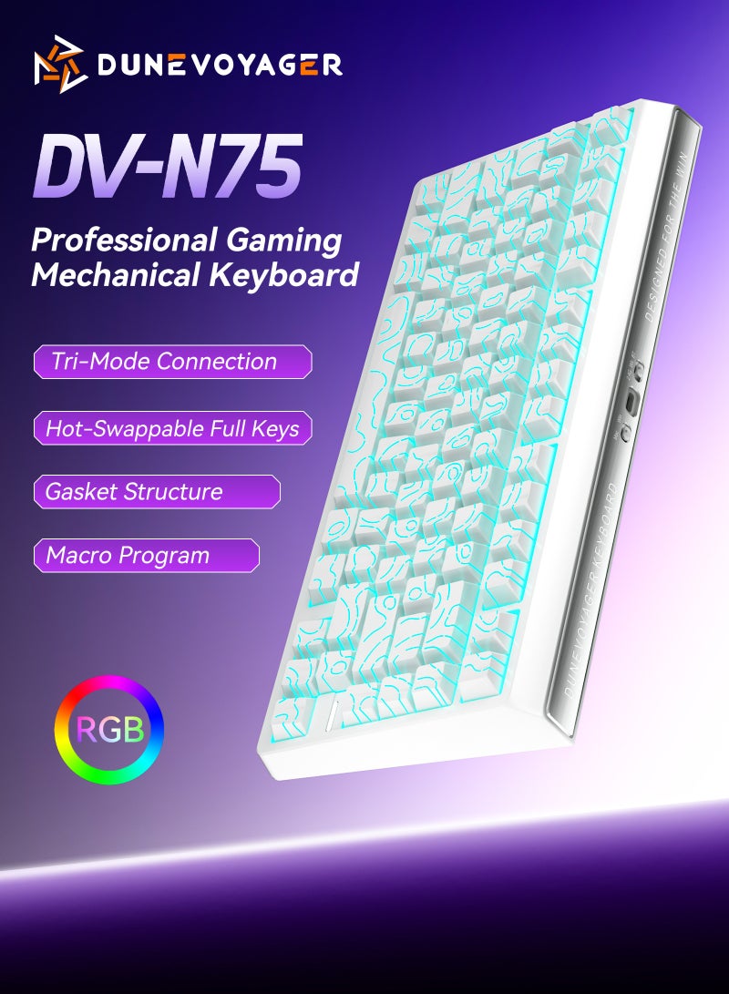 DuneVoyager DV-N75 75% Mechanical Keyboard with Triple-Mode Pads, 5-Layer Pads, Hot-Swap Support, RGB Backlighting, and Dedicated Macro Programming - Image 1