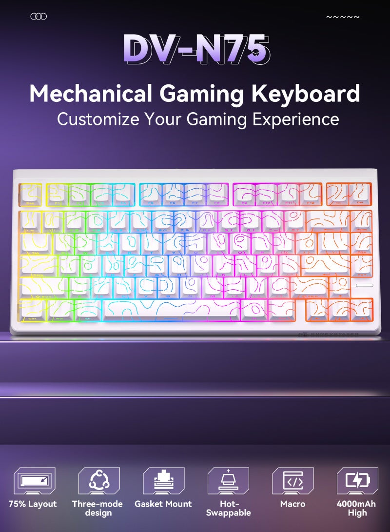 DuneVoyager DV-N75 75% Mechanical Keyboard with Triple-Mode Pads, 5-Layer Pads, Hot-Swap Support, RGB Backlighting, and Dedicated Macro Programming - Image 2