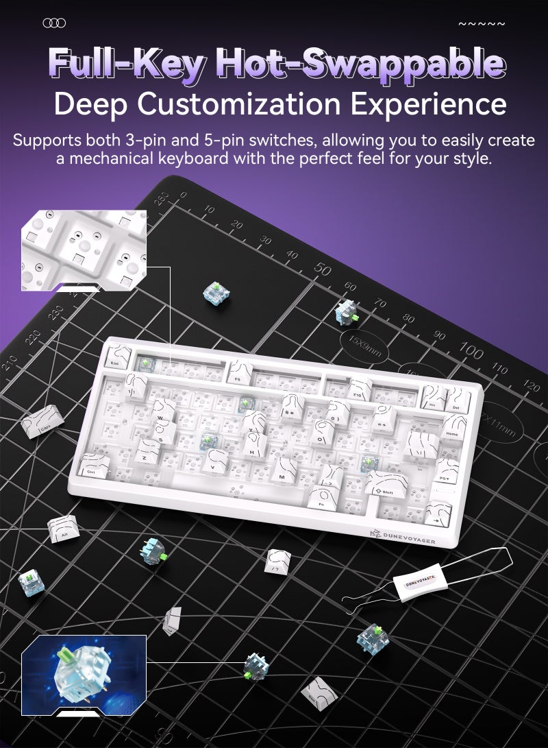 DuneVoyager DV-N75 75% Mechanical Keyboard with Triple-Mode Pads, 5-Layer Pads, Hot-Swap Support, RGB Backlighting, and Dedicated Macro Programming - Image 4