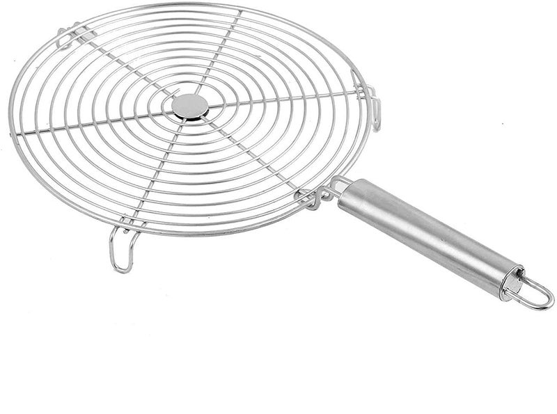 LAGET Multipurpose Stainless Steel Round Shape Grill | Fish Burner Papad Jali Roaster | Stainless Steel Roasting Grill BBQ Accessories| Charcoal Hand Warmer Rack Stand Silver (20 CM) - Image 1