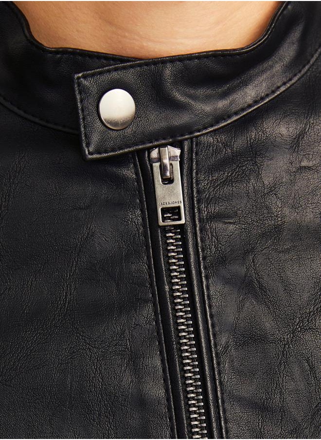JJ Rebel by Jack & Jones Leather Look Full Zip Biker Jacket  - Image 4