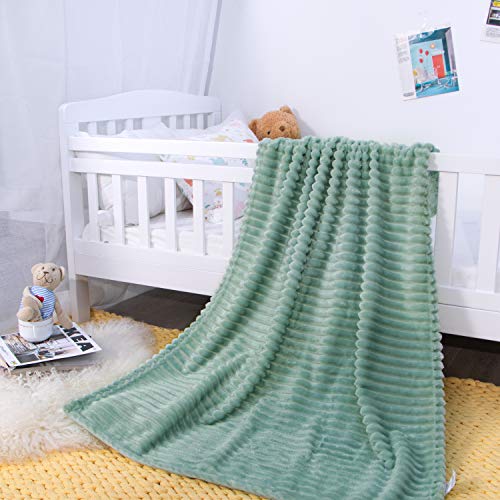 NTBAY Flannel Fuzzy Toddler Blanket, Fluffy Warm and Lightweight Reversible Stripes Design Baby Plush Blanket, 30x40 Inches, Mint - Image 5
