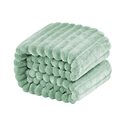 NTBAY Flannel Fuzzy Toddler Blanket, Fluffy Warm and Lightweight Reversible Stripes Design Baby Plush Blanket, 30x40 Inches, Mint - Image 1