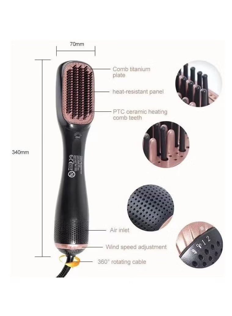 GENNEXT 3-in-1 Hair Dryer Brush & Straightener Brush – 1200W Professional Ceramic Tourmaline Ionic Hot Air Brush, One Step Hair Dryer and Styler with 3 Heat/2 Speed Settings, Suitable for All Hair Types - Image 4
